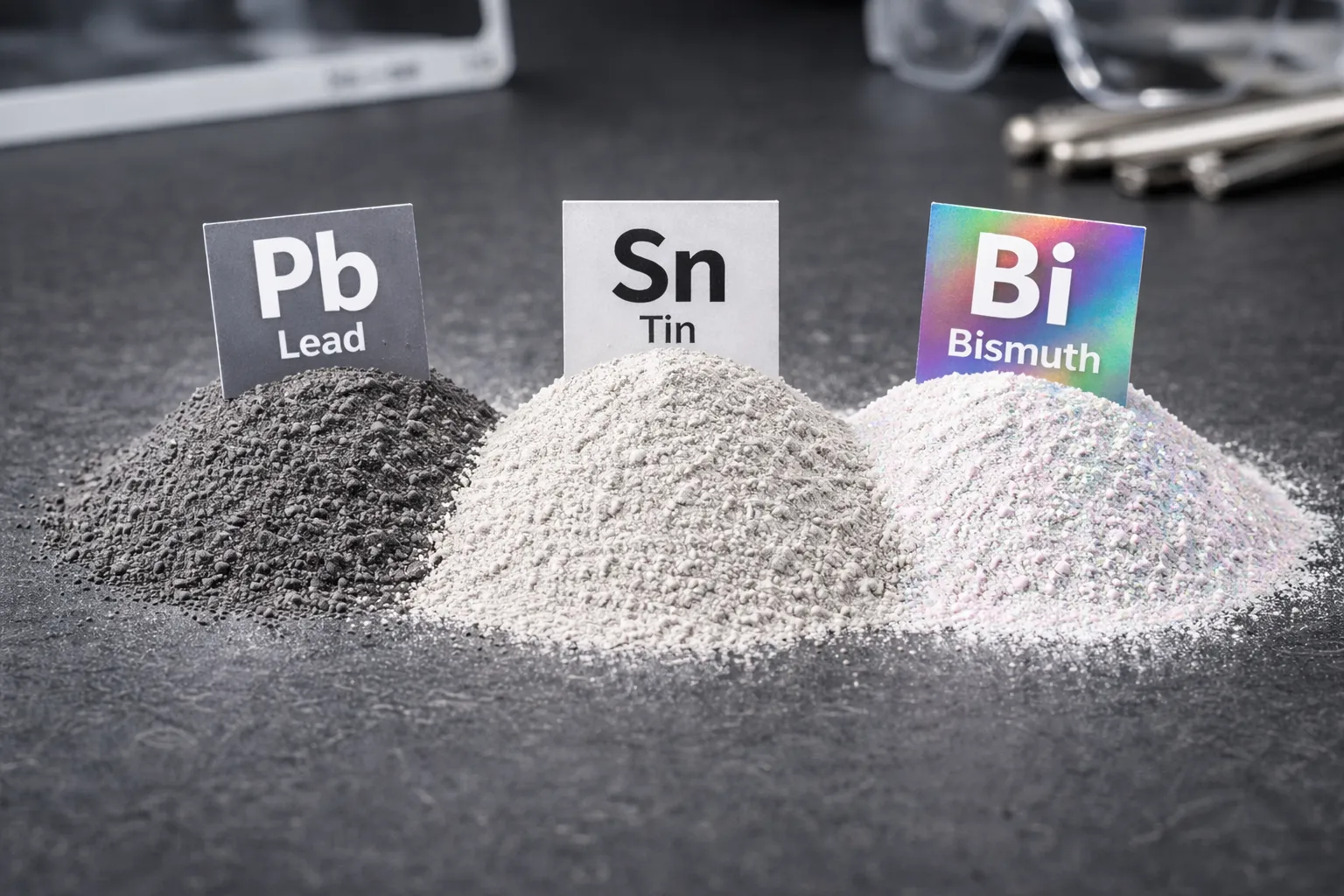 Lead, tin and bismuth powders for flexible radiation shielding